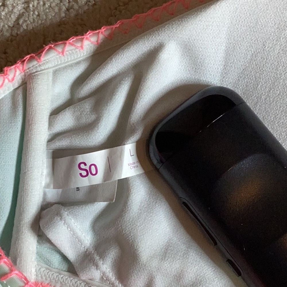 SO Swim Bikini Top in Aqua, Pink, Yellow and White, size L - Picture 3 of 5